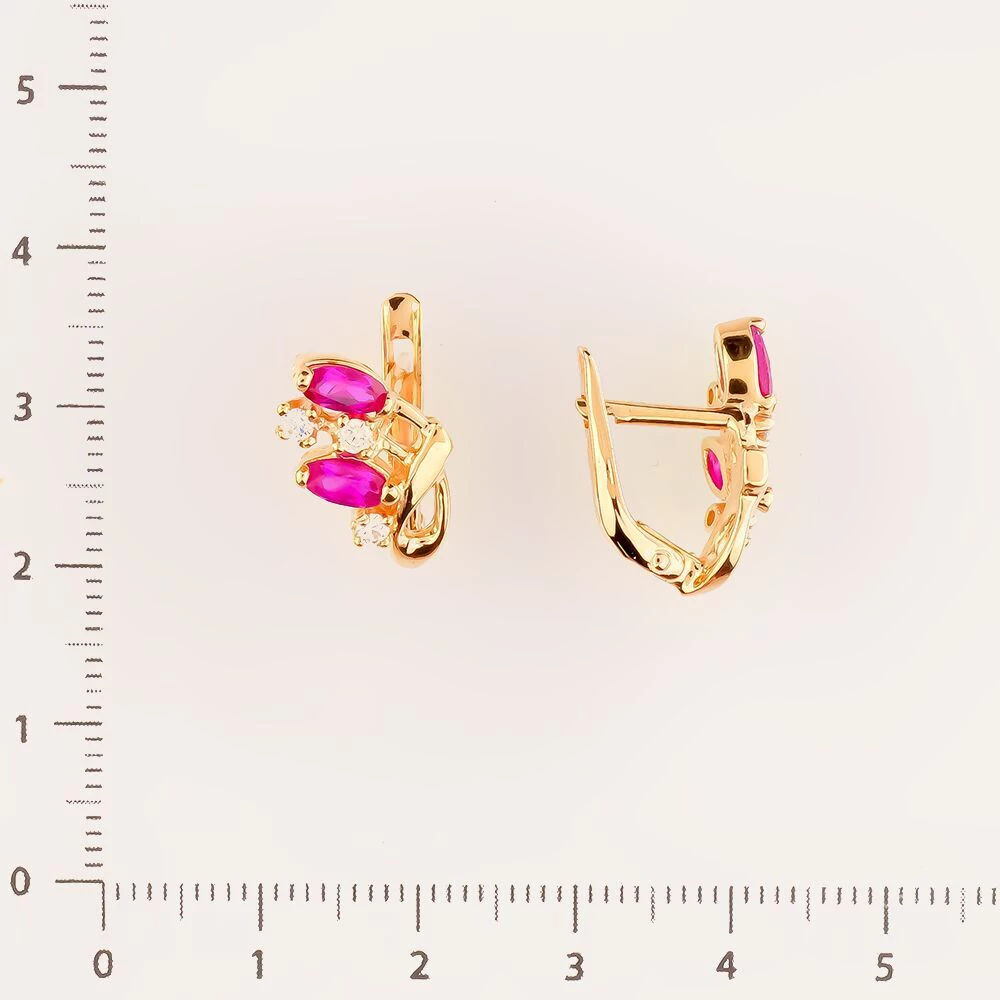 Серьги с рубином синтетическим из красного золота 585 пробы