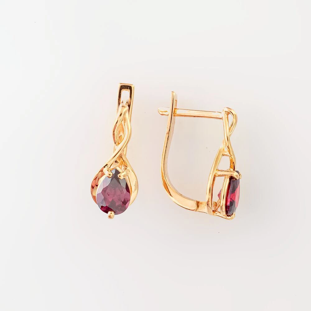 Серьги с гранатом из красного золота 585 пробы