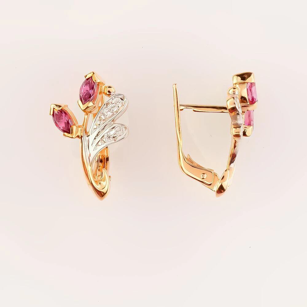 Серьги с турмалином из красного золота 585 пробы