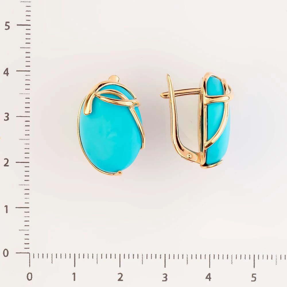 Серьги с бирюзой синтетической из красного золота 585 пробы