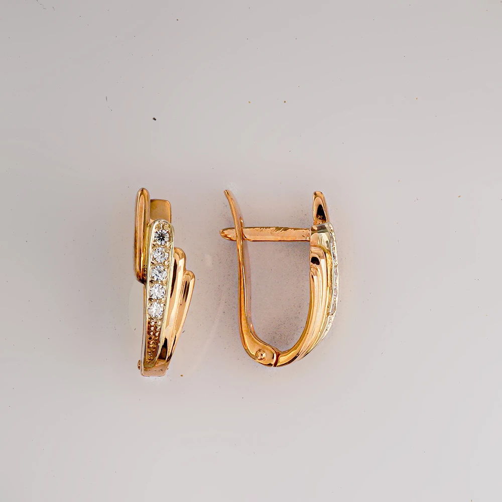 Серьги с фианитом из красного золота 585 пробы