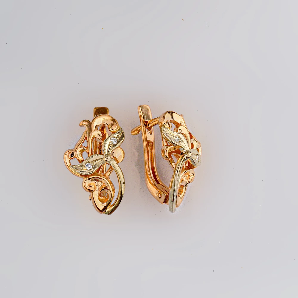 Серьги с бриллиантом из красного золота 585 пробы