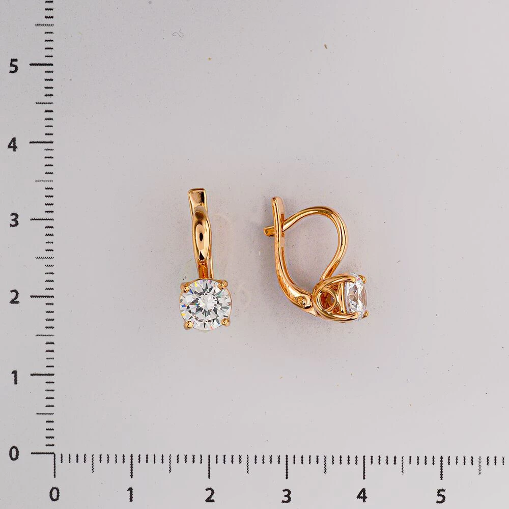 Серьги с фианитом из красного золота 585 пробы