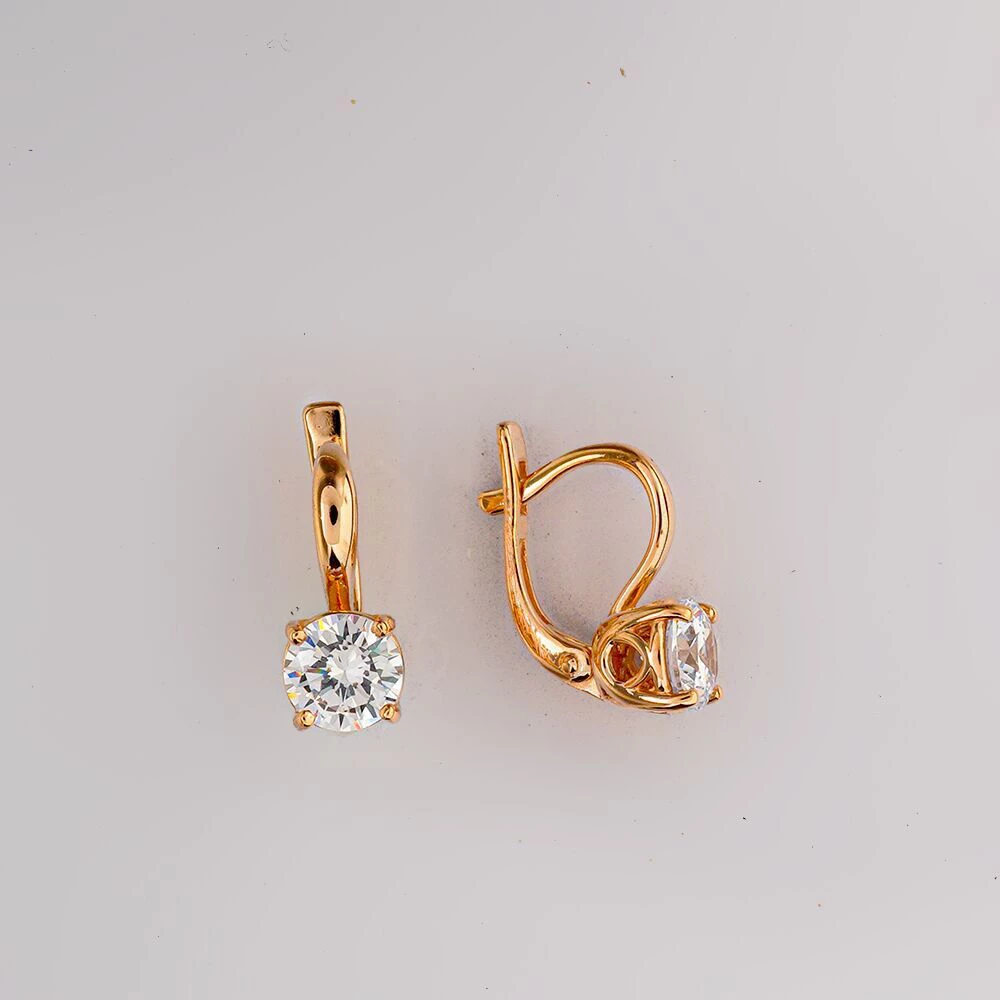 Серьги с фианитом из красного золота 585 пробы