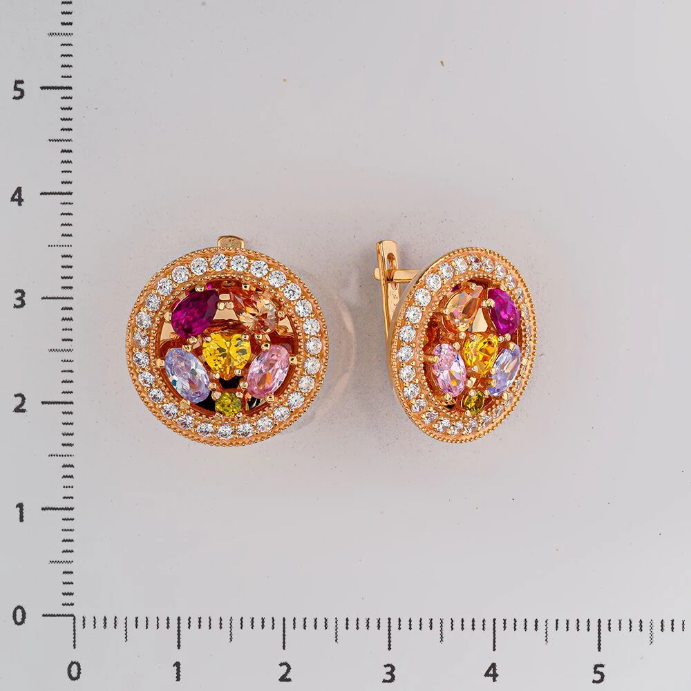 Серьги с фианитом из красного золота 585 пробы