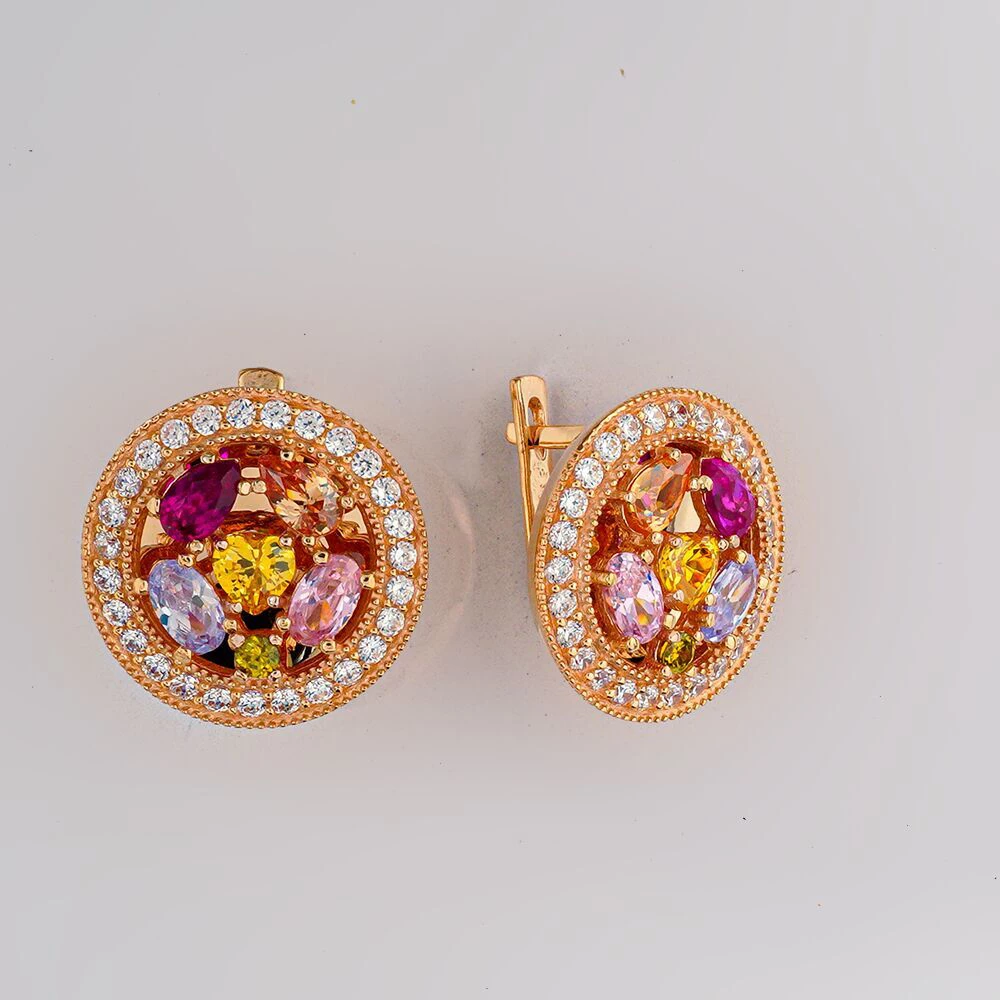 Серьги с фианитом из красного золота 585 пробы