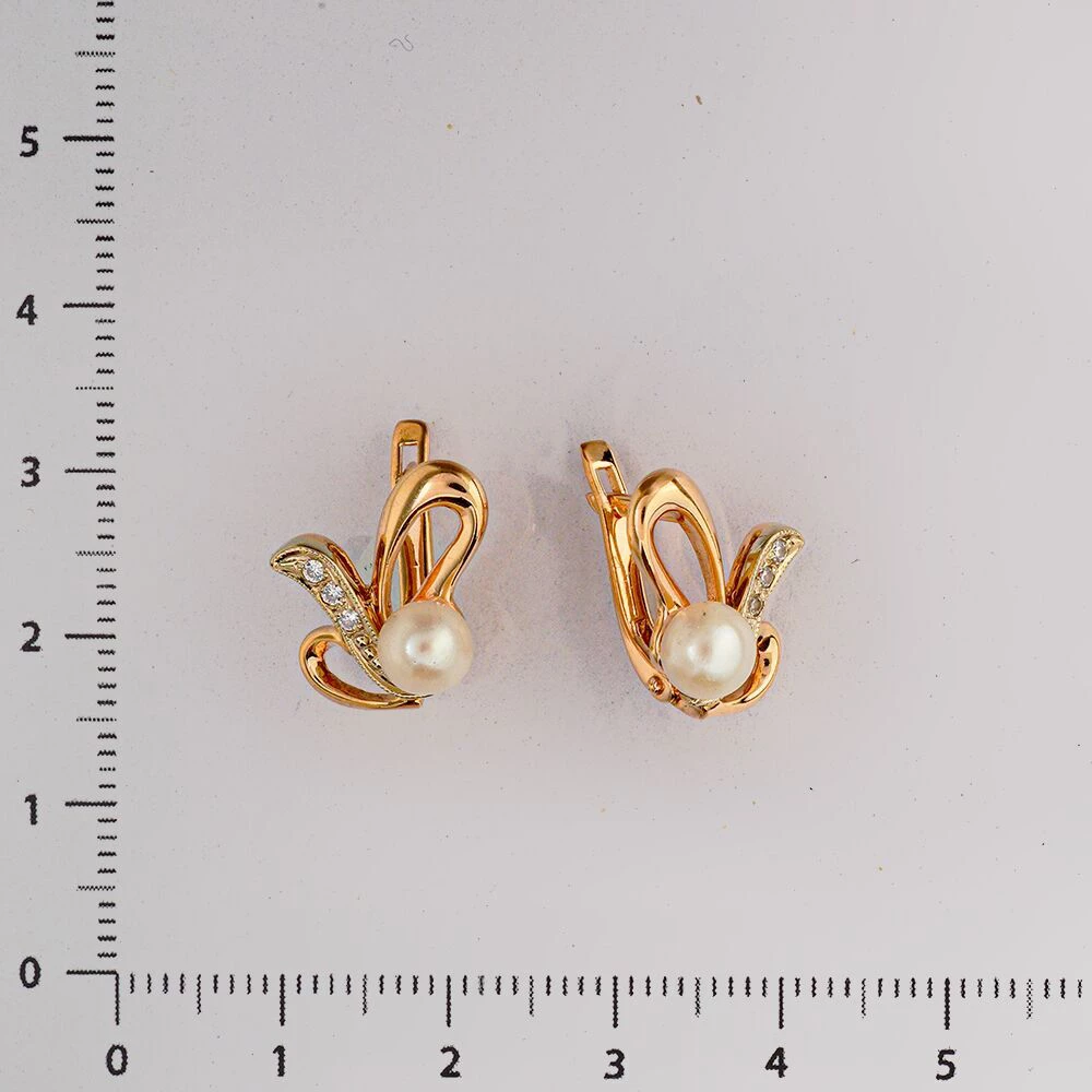 Серьги с культивированным жемчугом из красного золота 585 пробы