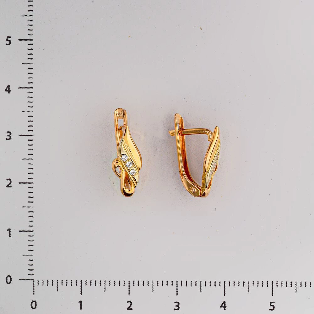 Серьги с фианитом из красного золота 585 пробы