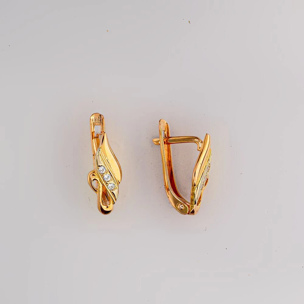 Серьги с фианитом из красного золота 585 пробы