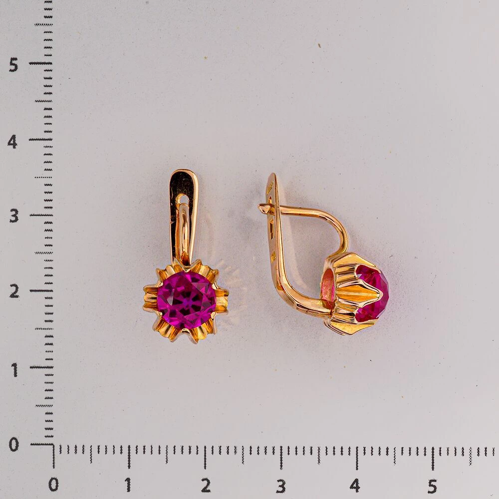 Серьги с фианитом из красного золота 583 пробы