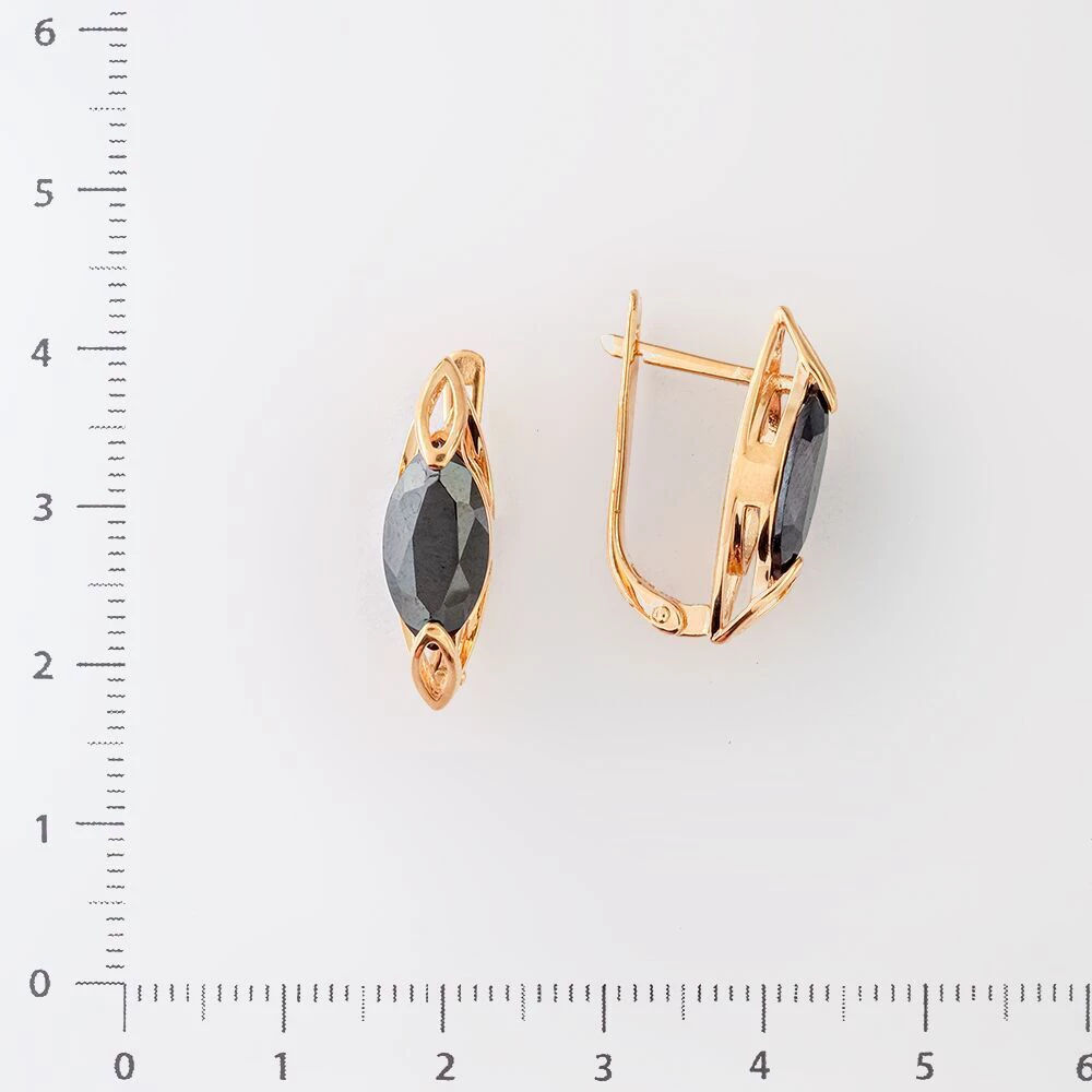 Серьги с гематитом из красного золота 585 пробы