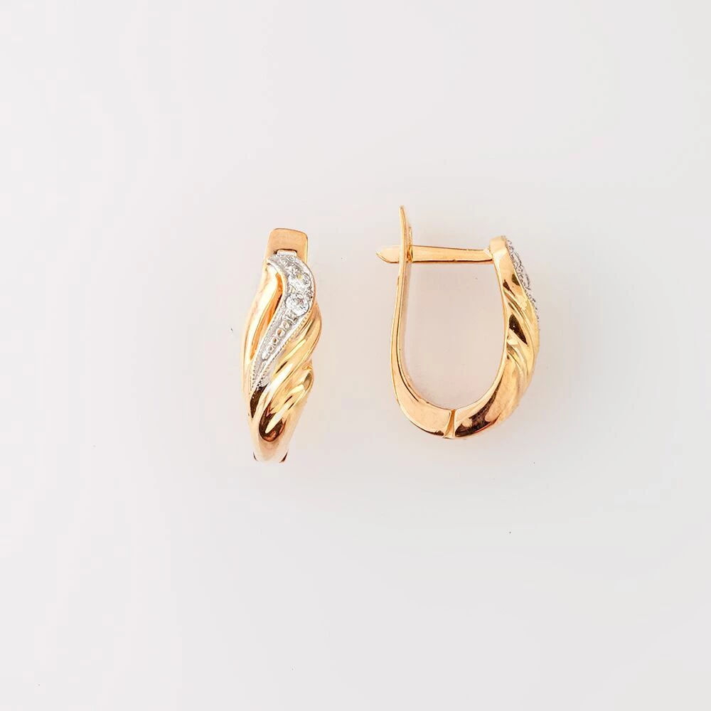 Серьги с фианитом из красного золота 585 пробы