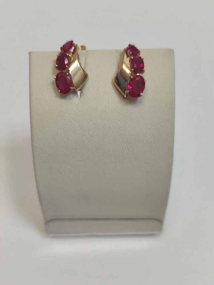 Серьги с рубином синтетическим из красного золота 585 пробы