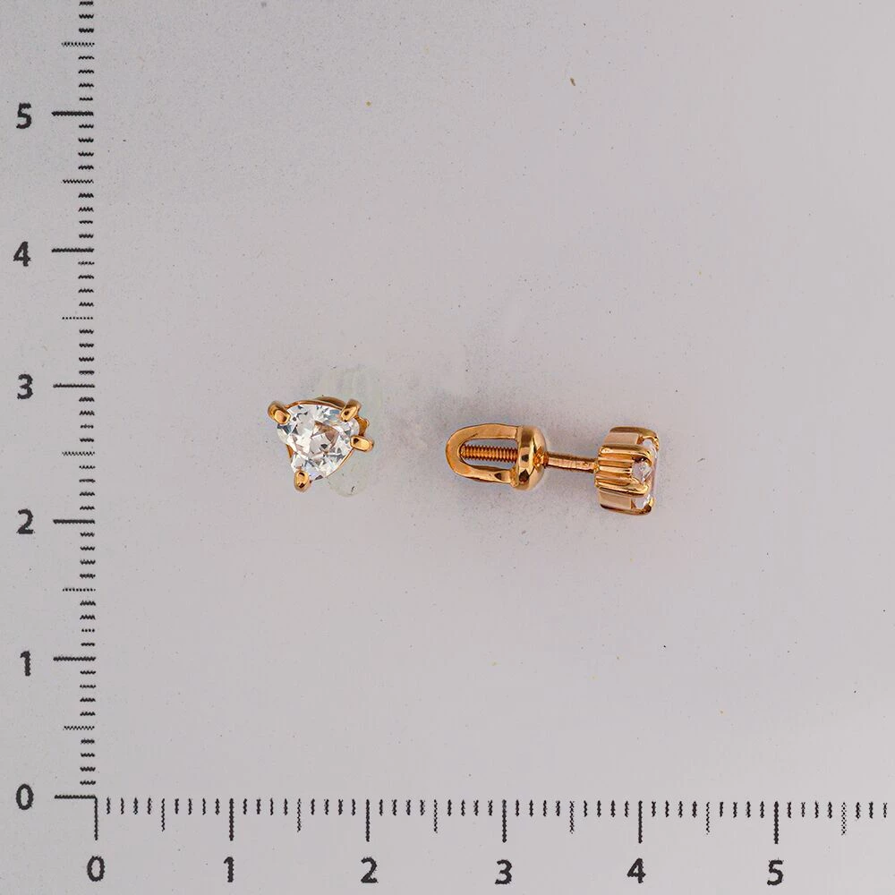 Серьги с фианитом из красного золота 585 пробы