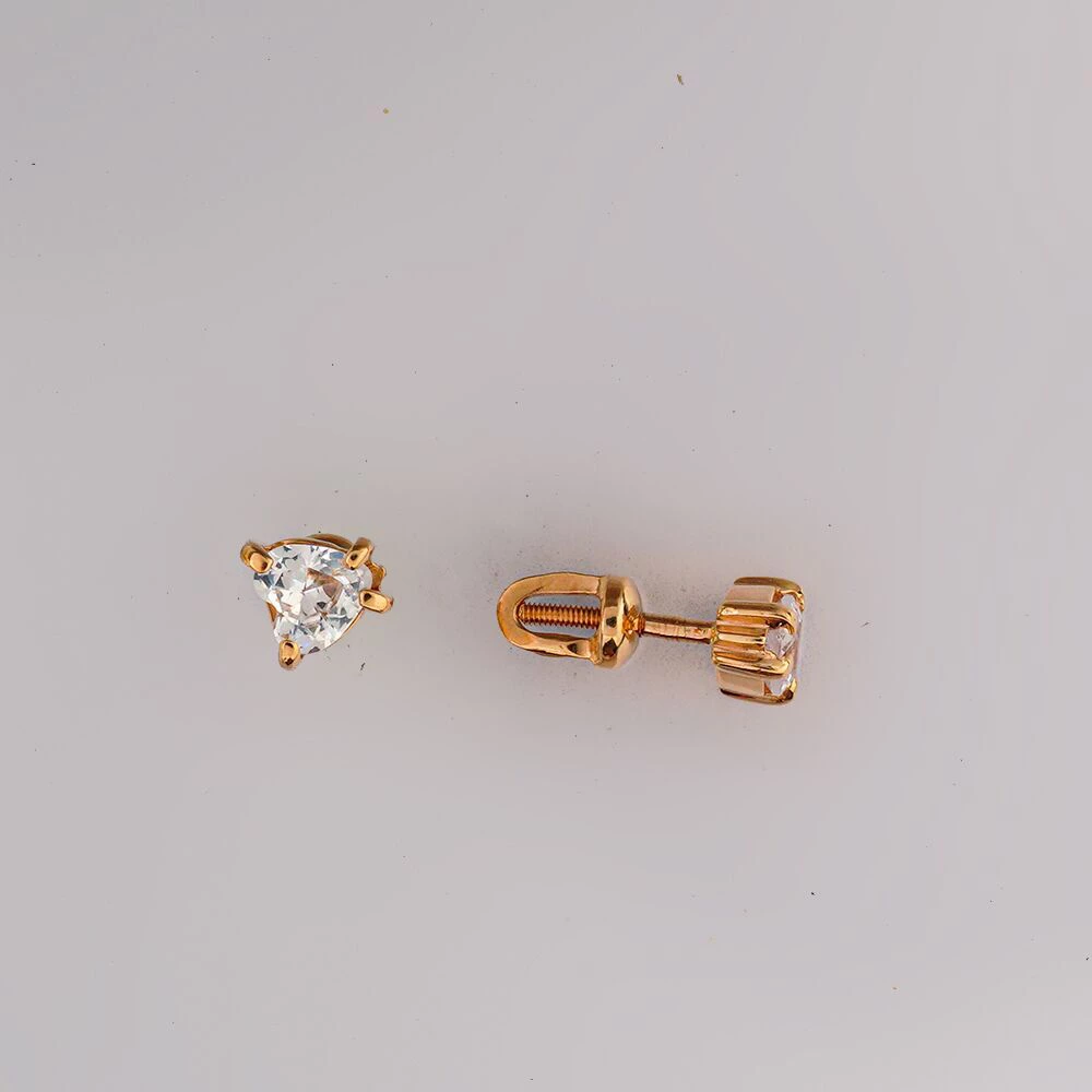 Серьги с фианитом из красного золота 585 пробы