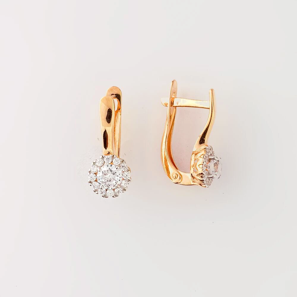 Серьги с фианитом из красного золота 585 пробы