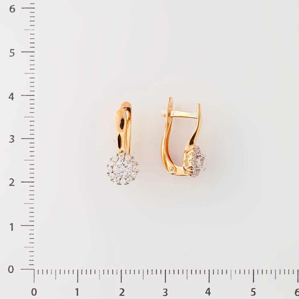 Серьги с фианитом из красного золота 585 пробы