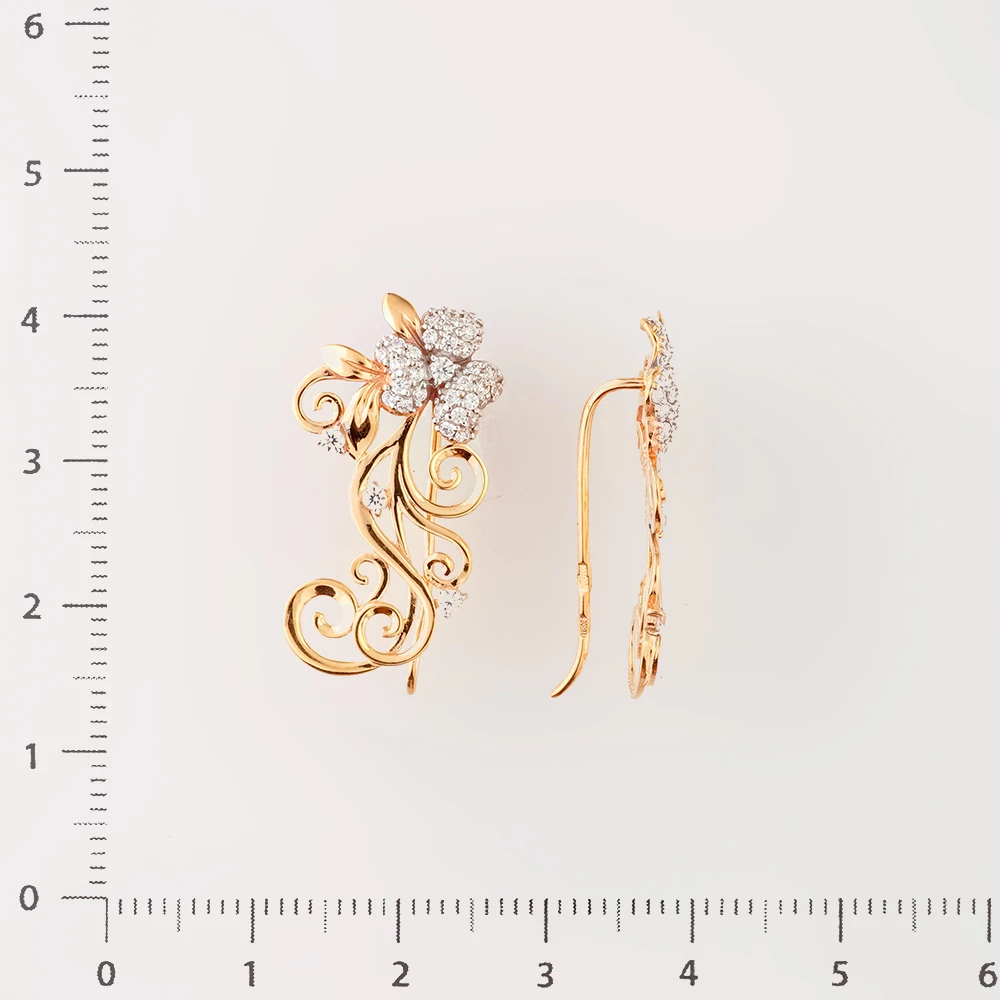 Серьги с фианитом из красного золота 585 пробы