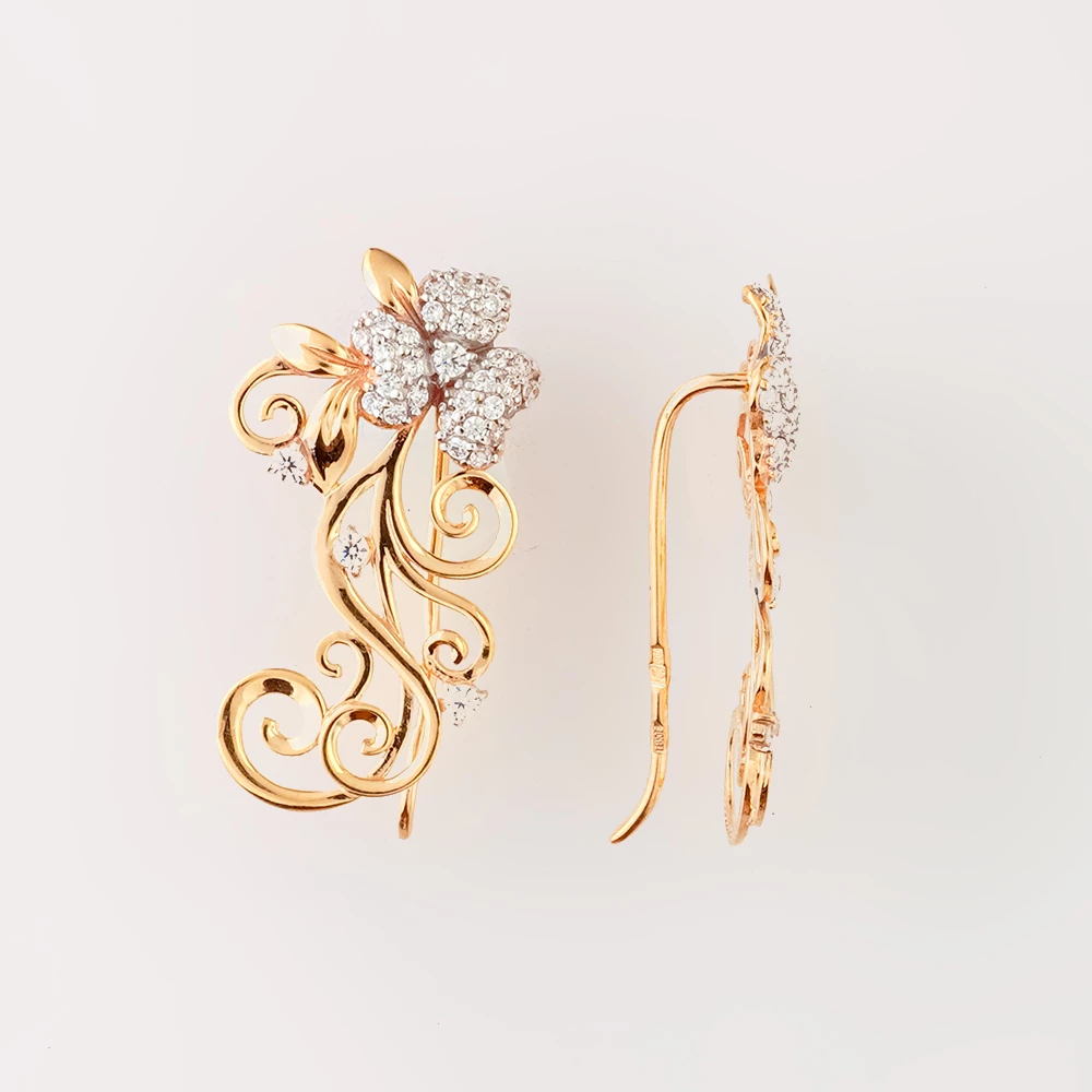 Серьги с фианитом из красного золота 585 пробы