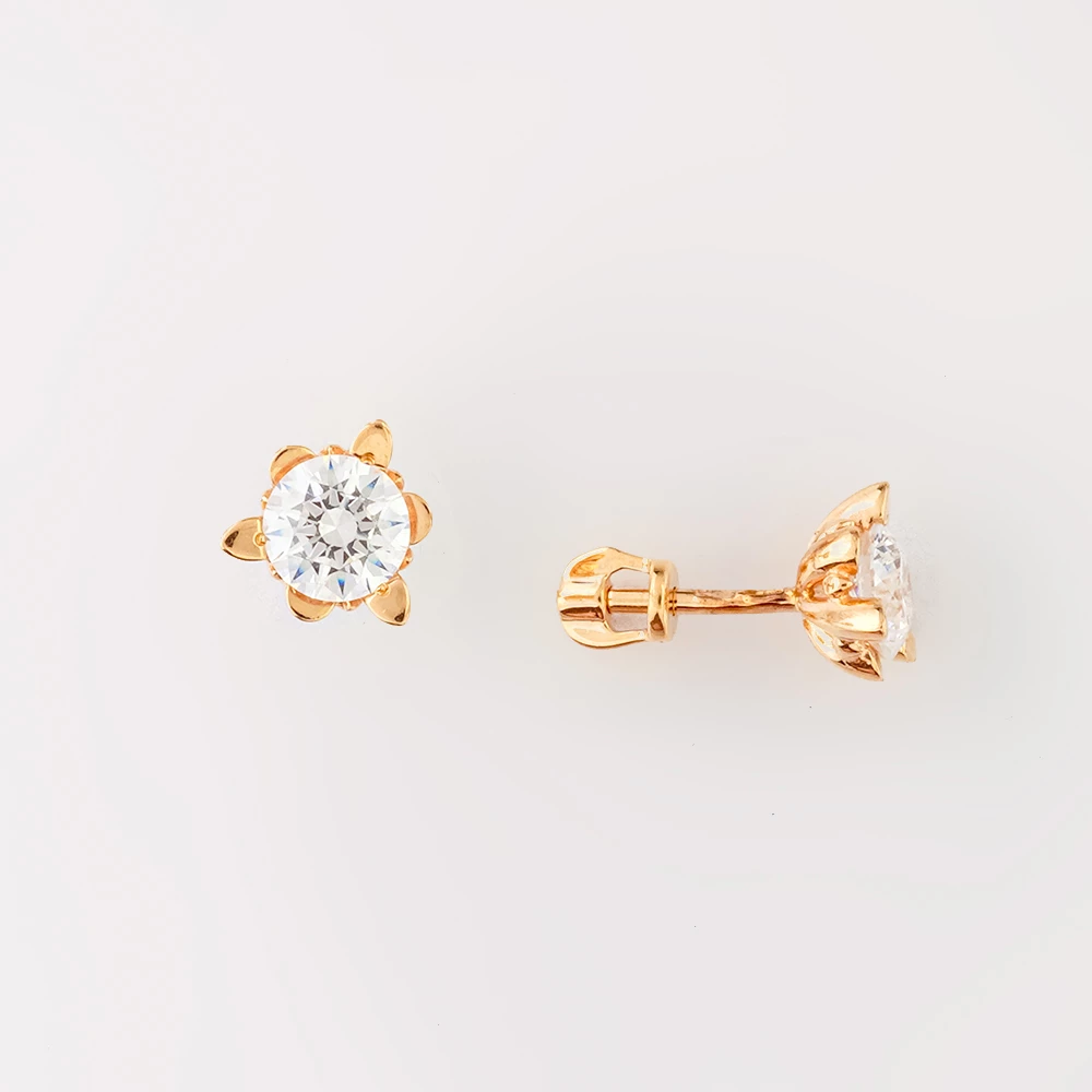 Серьги с фианитом из красного золота 585 пробы