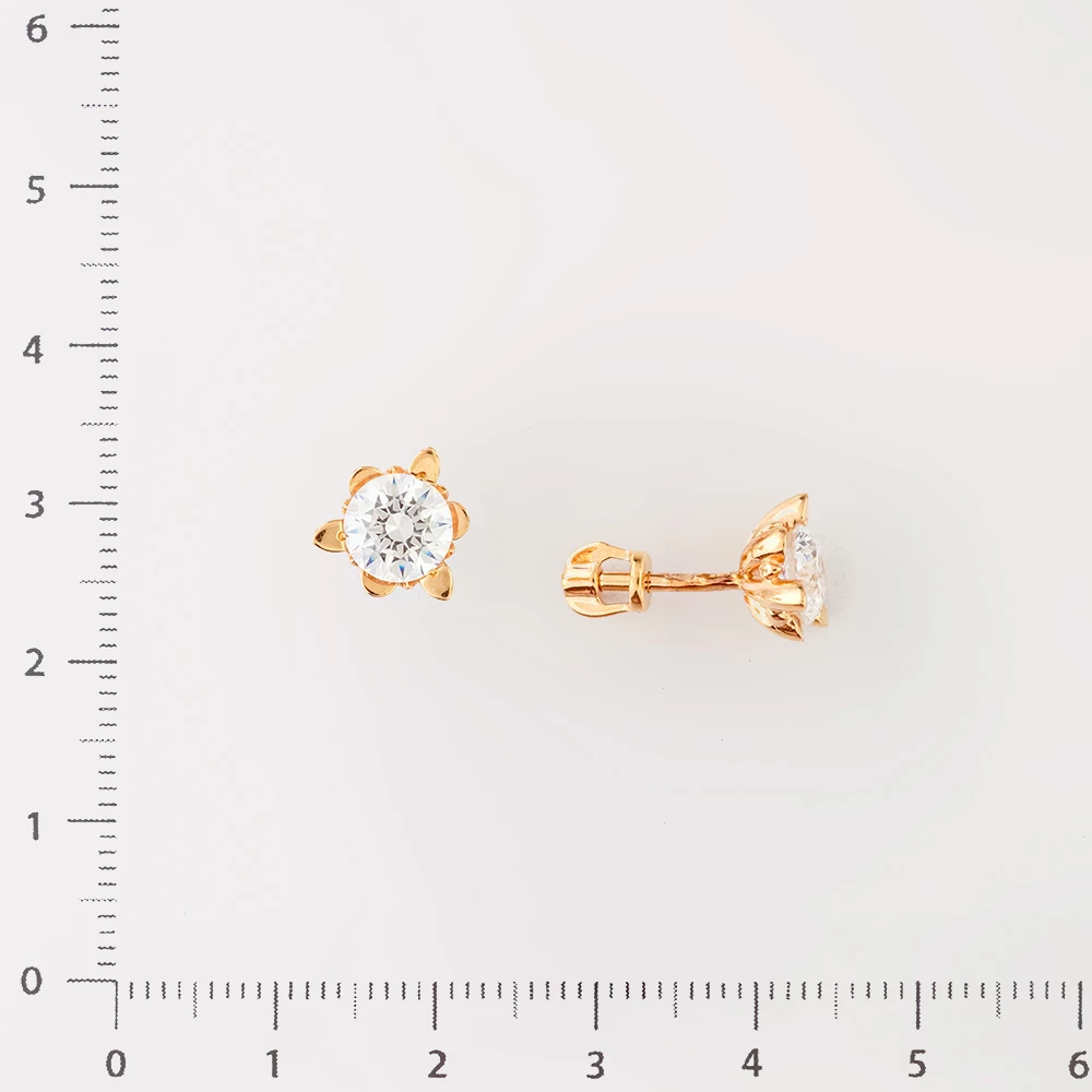 Серьги с фианитом из красного золота 585 пробы