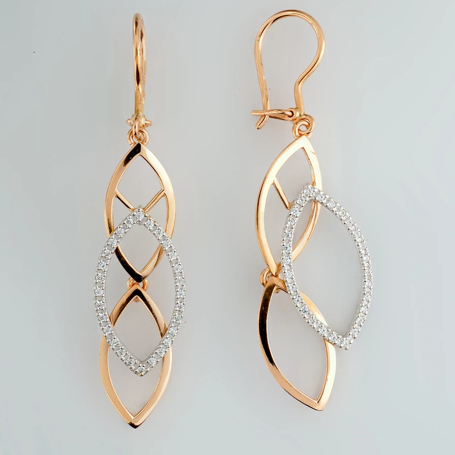 Серьги с фианитом из красного золота 585 пробы