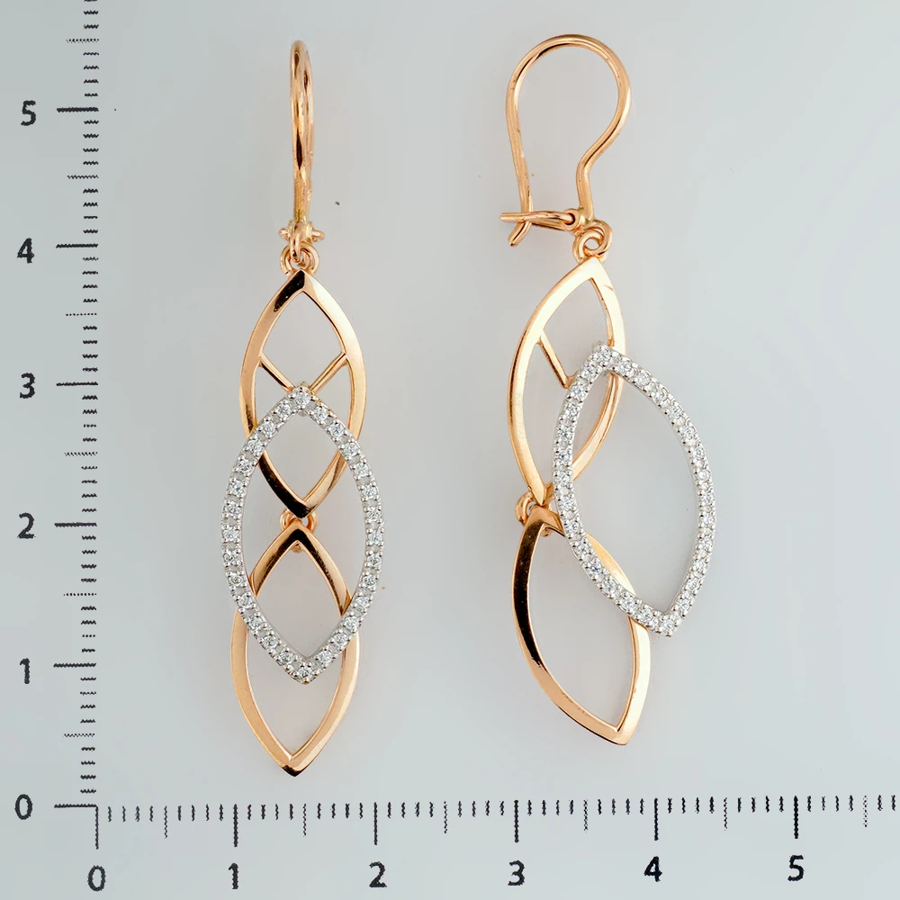 Серьги с фианитом из красного золота 585 пробы