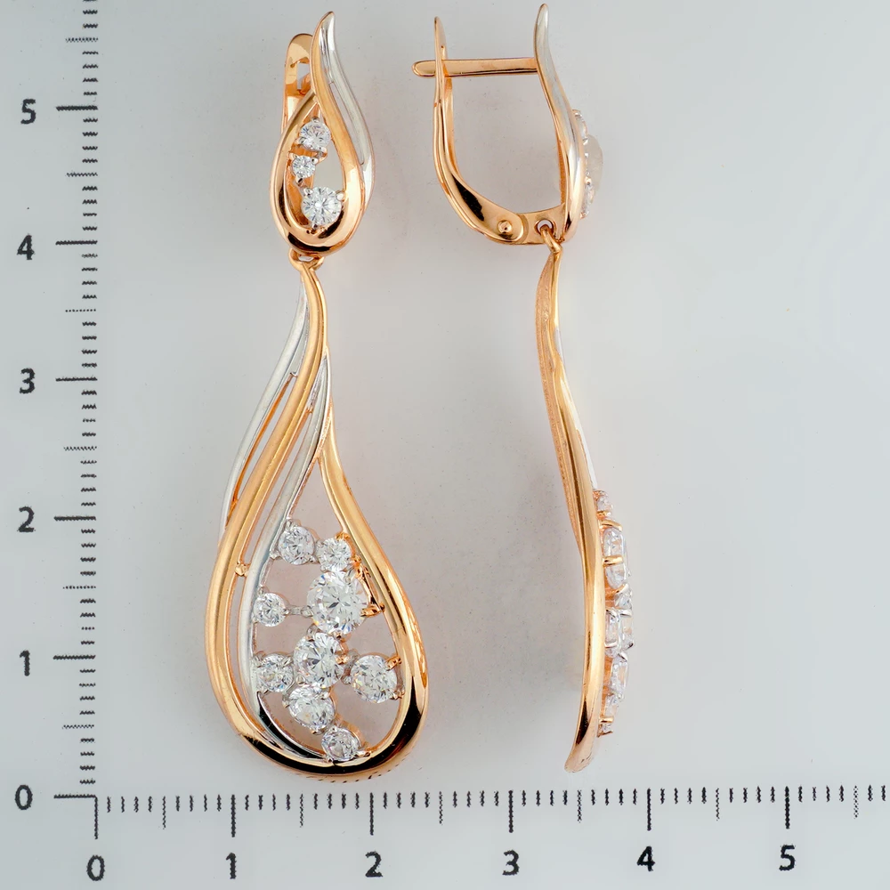 Серьги с фианитом из красного золота 585 пробы