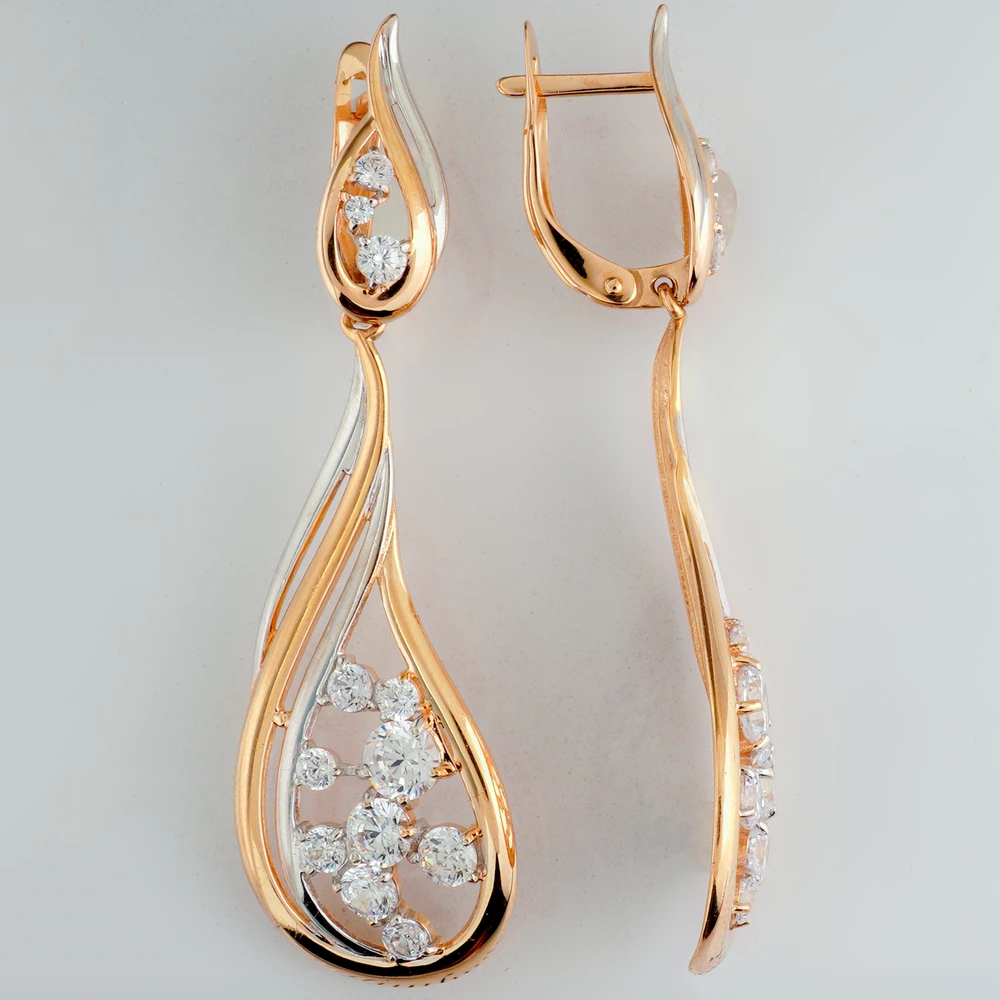 Серьги с фианитом из красного золота 585 пробы