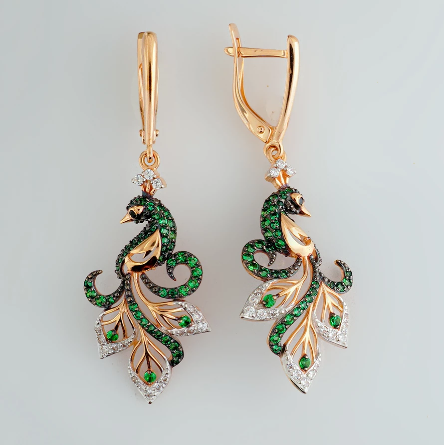 Серьги с ситаллом из красного золота 585 пробы