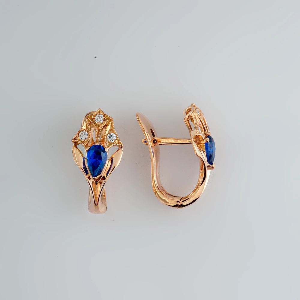 Серьги с фианитом из красного золота 585 пробы