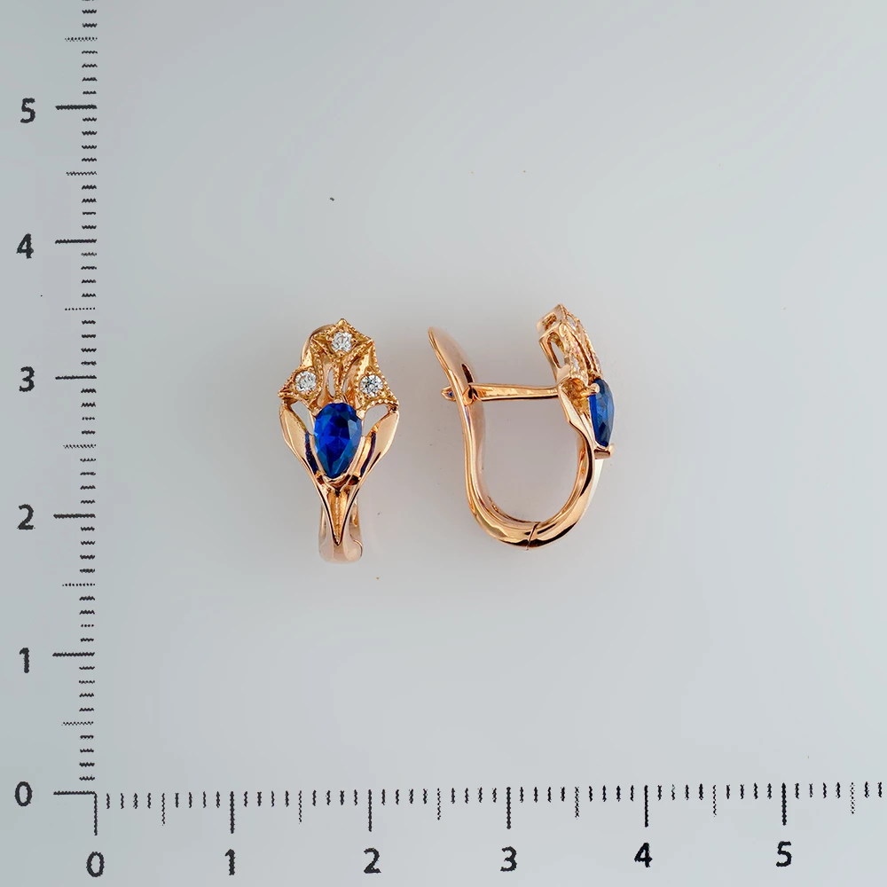 Серьги с фианитом из красного золота 585 пробы