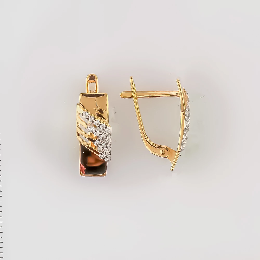 Серьги с фианитом из красного золота 585 пробы