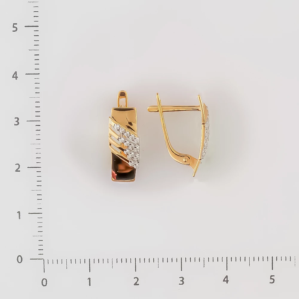 Серьги с фианитом из красного золота 585 пробы