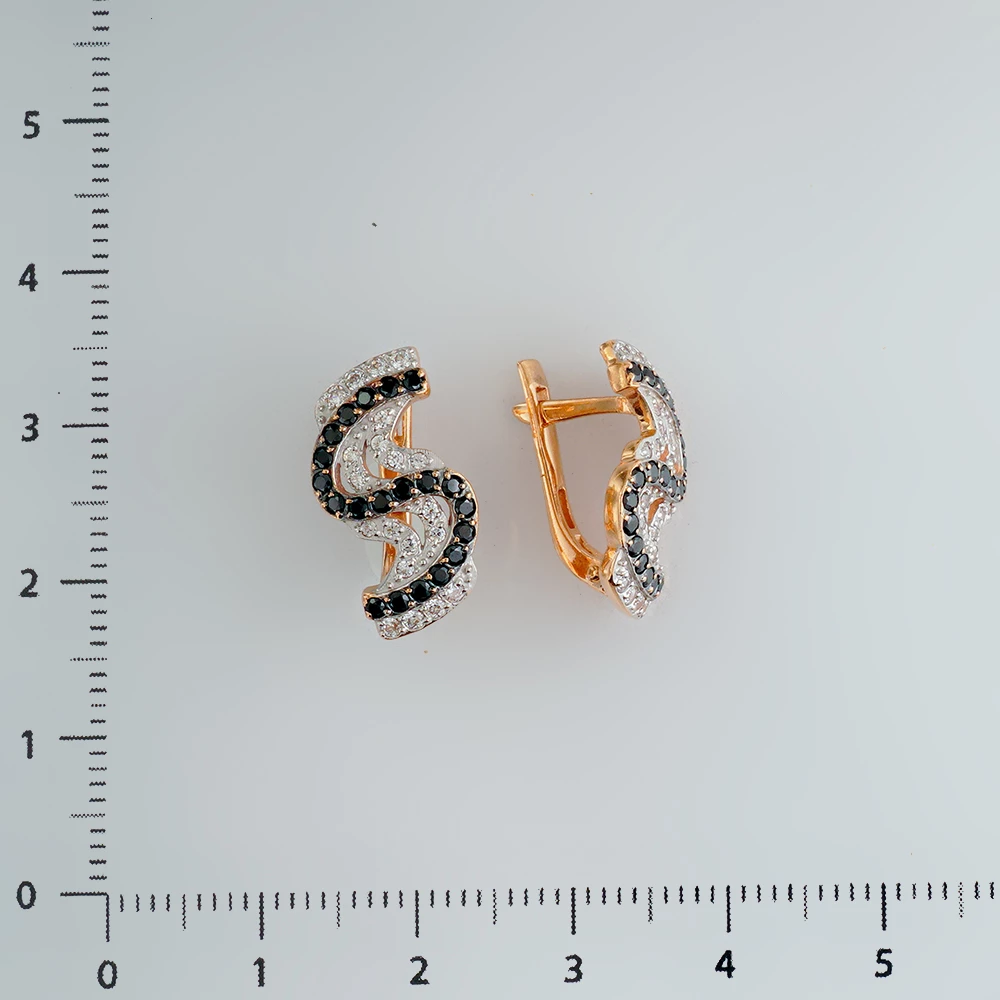 Серьги с фианитом из красного золота 585 пробы