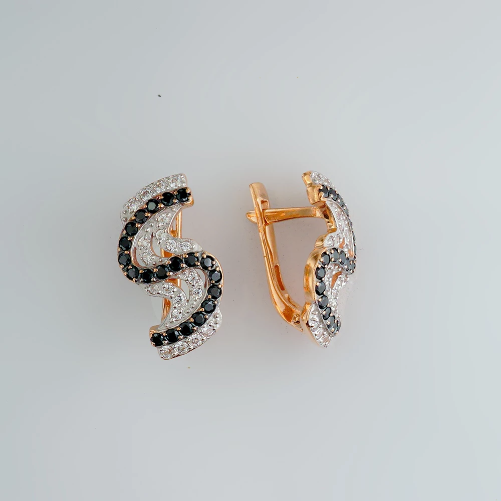 Серьги с фианитом из красного золота 585 пробы