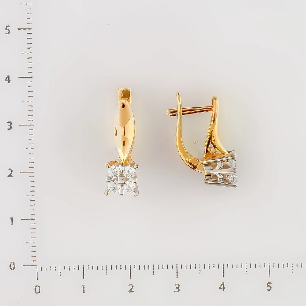 Серьги с фианитом из красного золота 585 пробы
