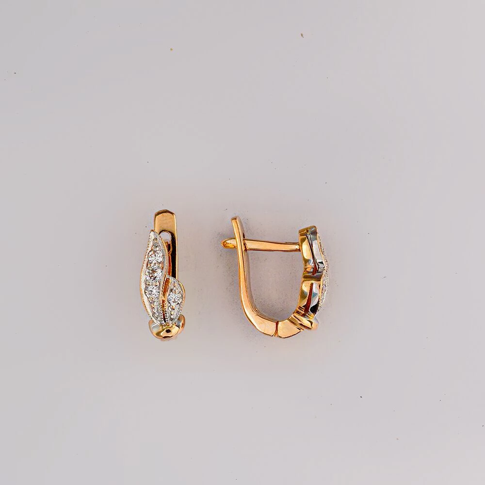 Серьги с фианитом из красного золота 585 пробы