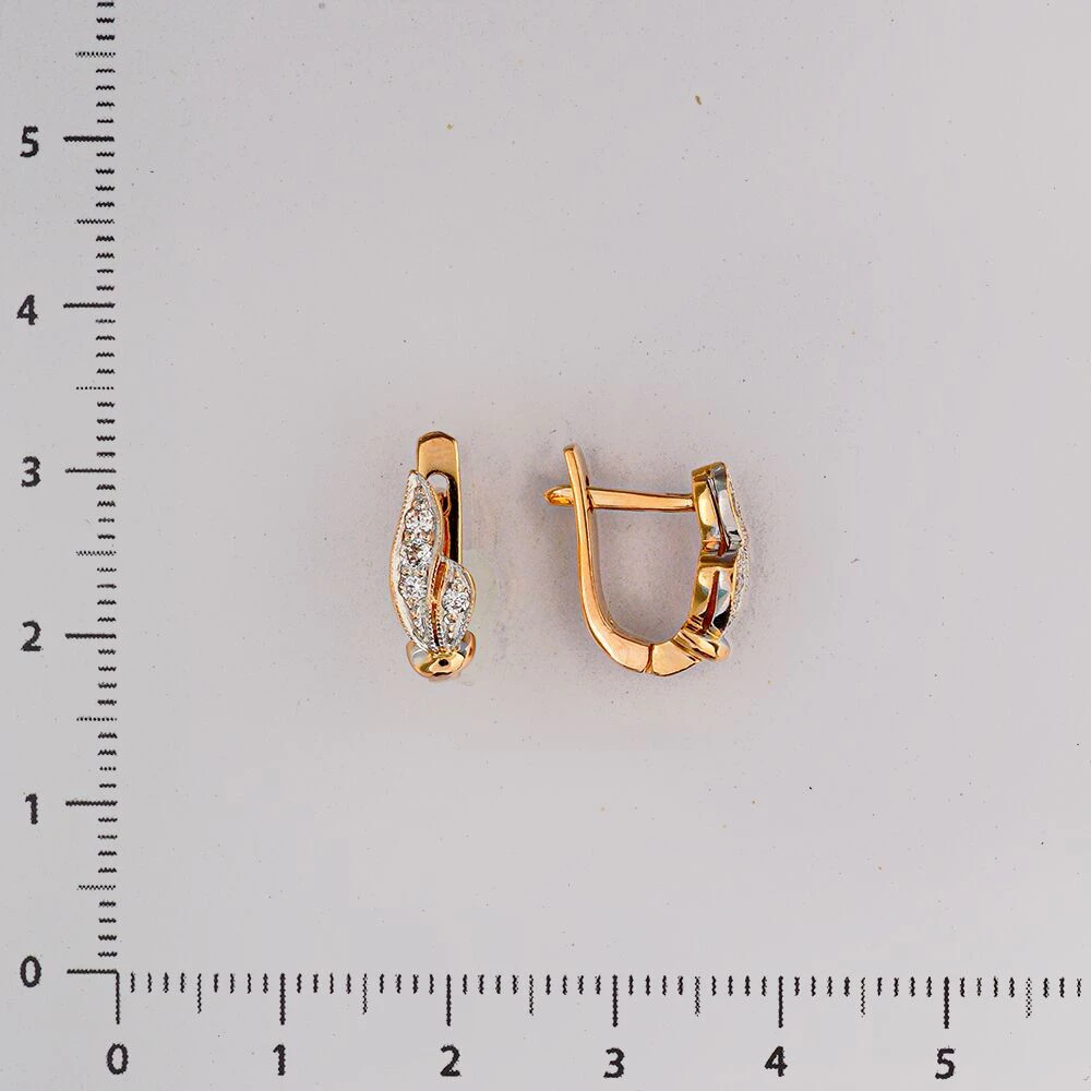 Серьги с фианитом из красного золота 585 пробы