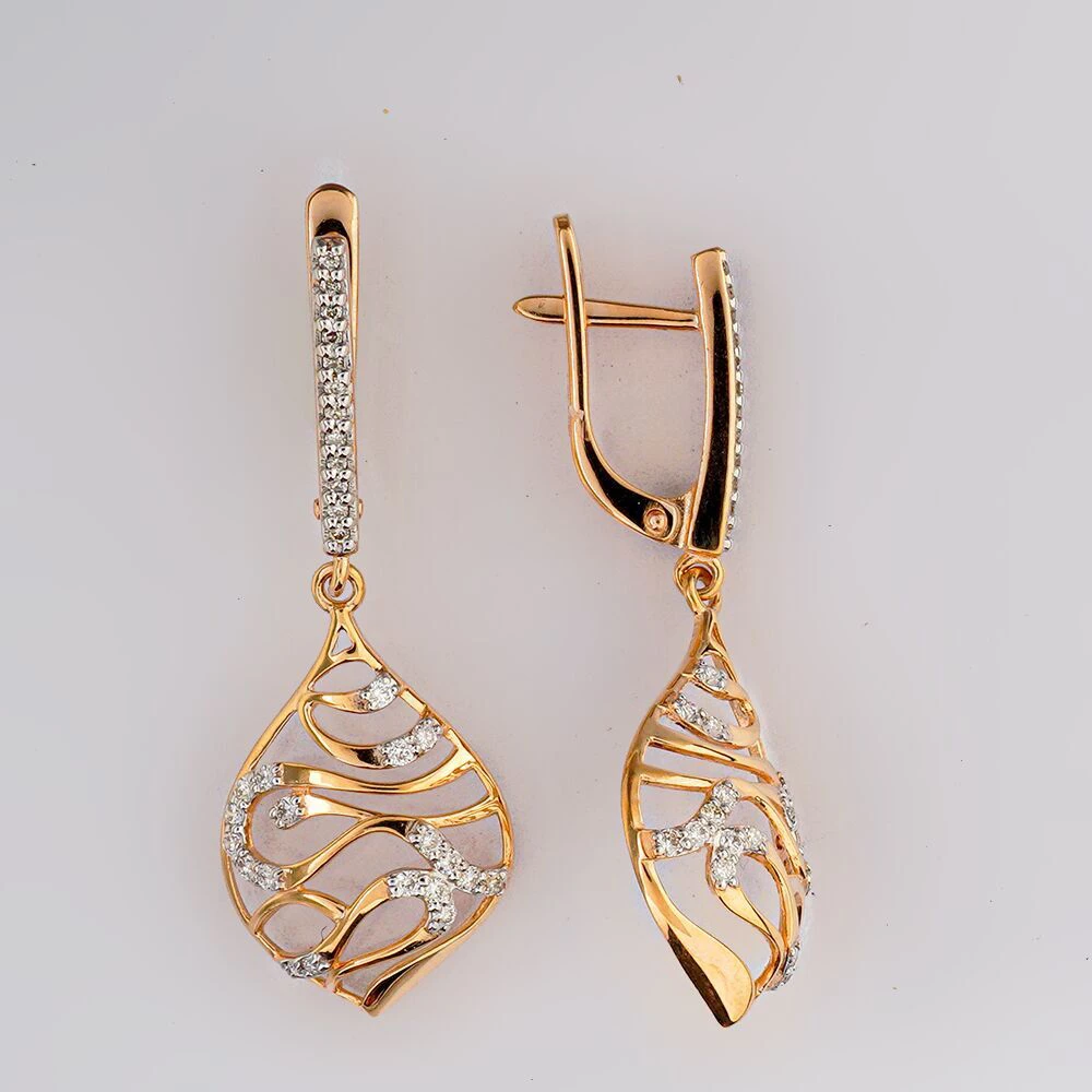 Серьги с фианитом из красного золота 585 пробы