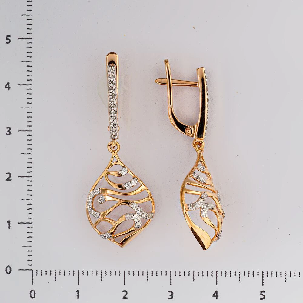 Серьги с фианитом из красного золота 585 пробы