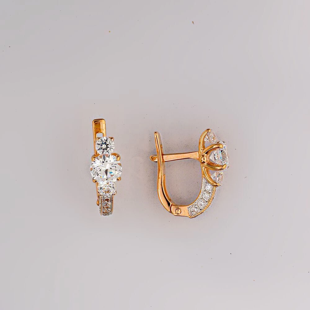 Серьги с фианитом из красного золота 585 пробы