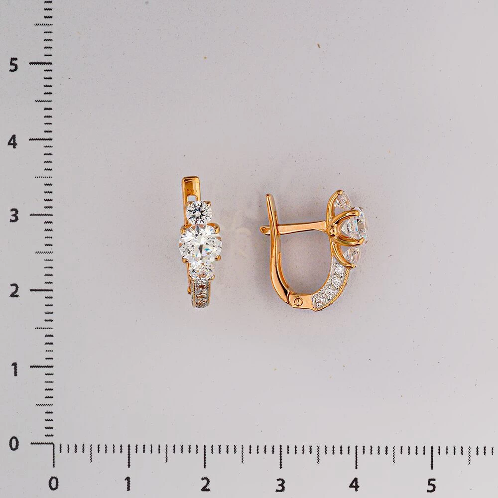 Серьги с фианитом из красного золота 585 пробы