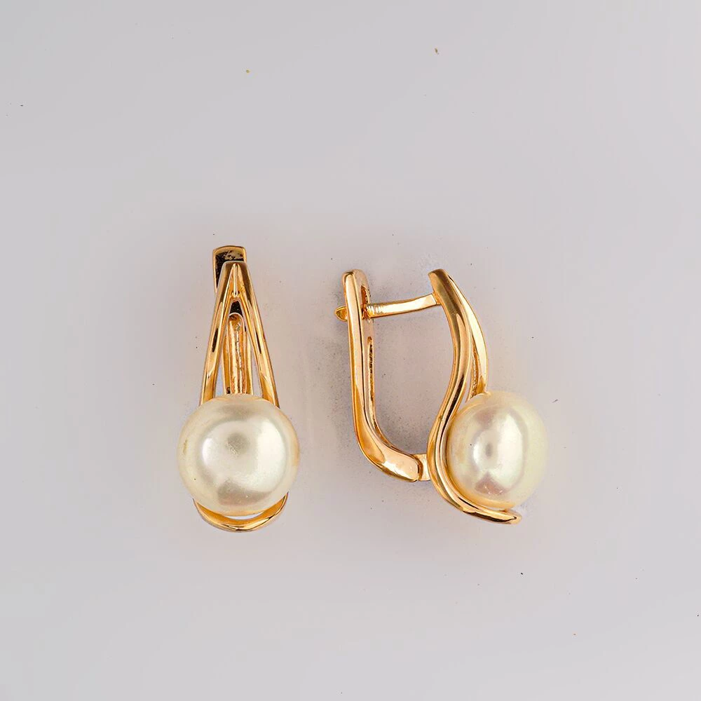 Серьги с культивированным жемчугом из красного золота 585 пробы