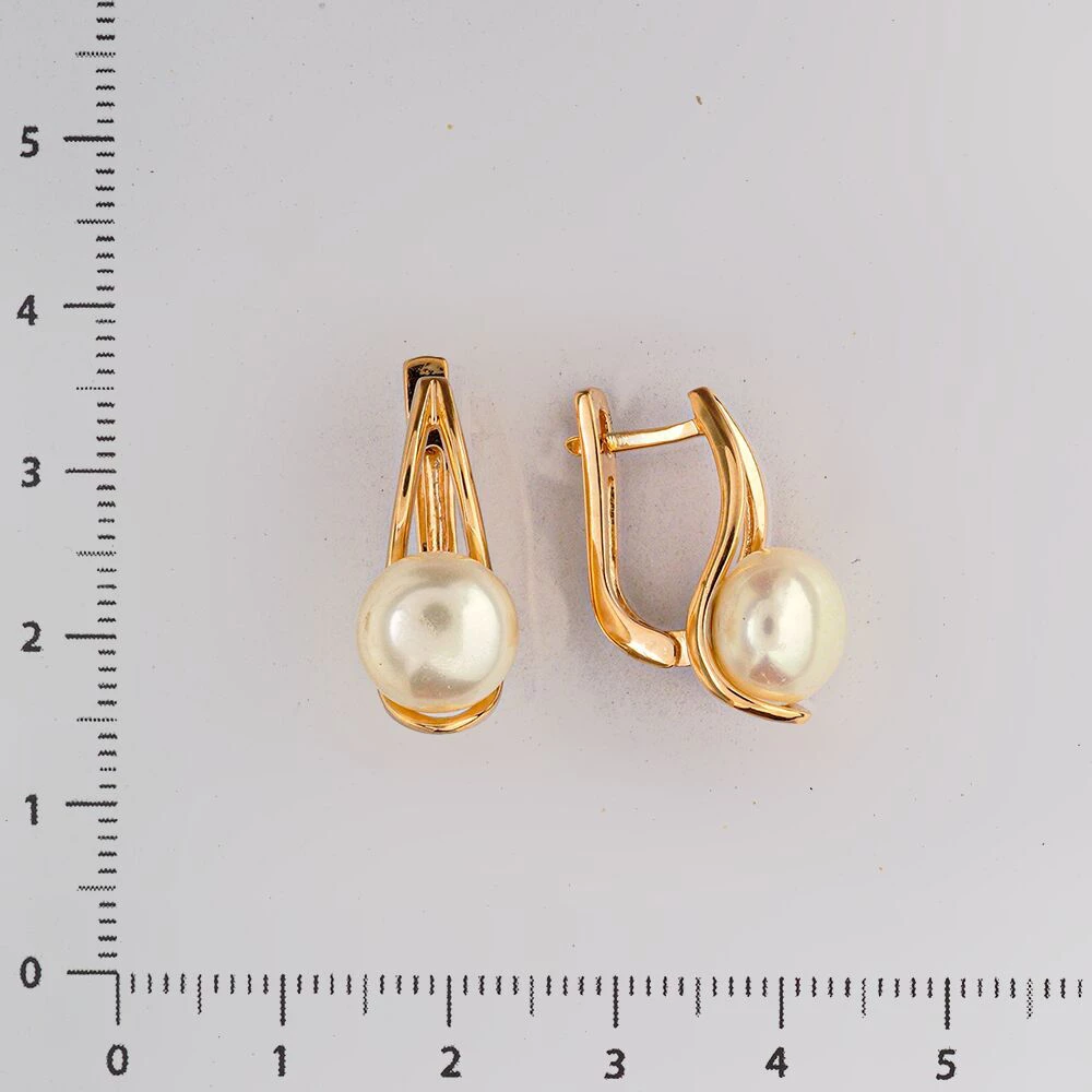 Серьги с культивированным жемчугом из красного золота 585 пробы