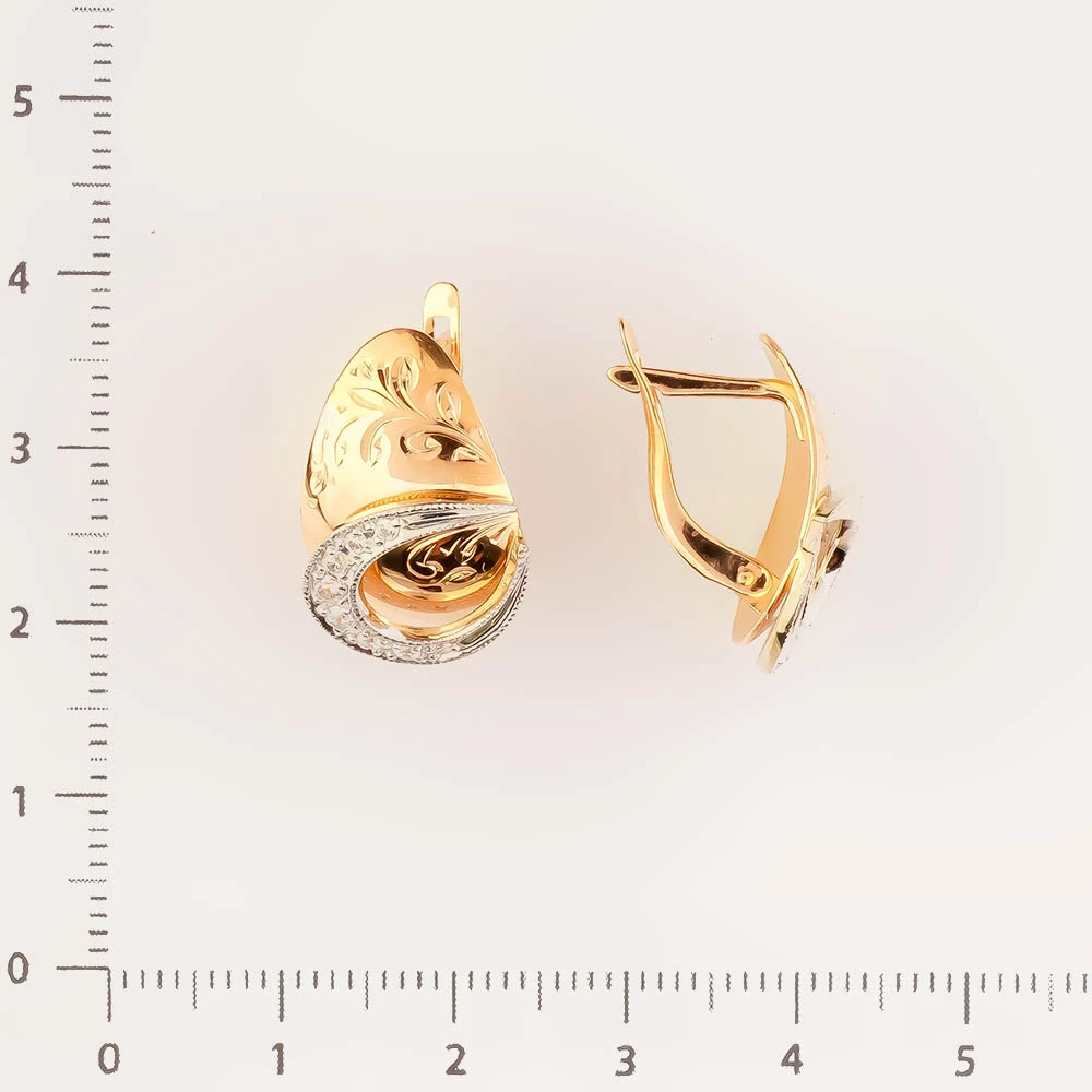 Серьги с фианитом из красного золота 585 пробы