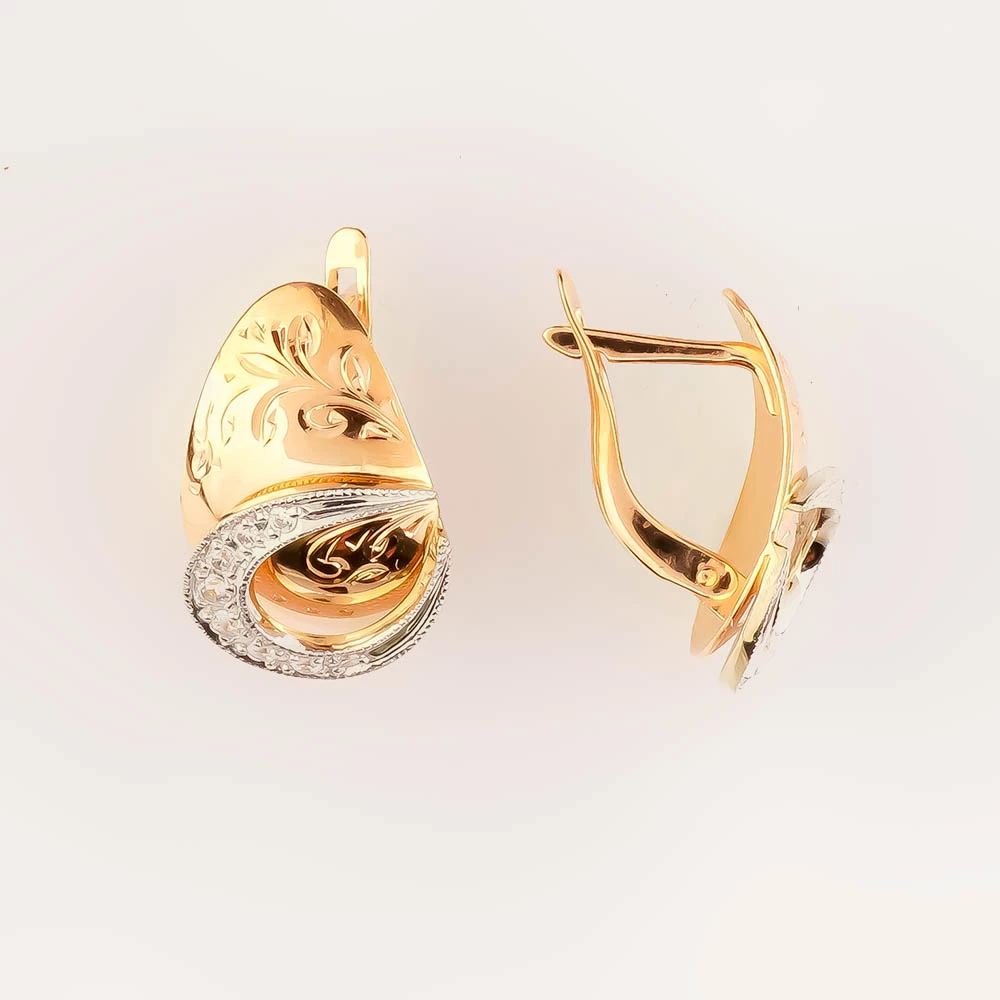 Серьги с фианитом из красного золота 585 пробы