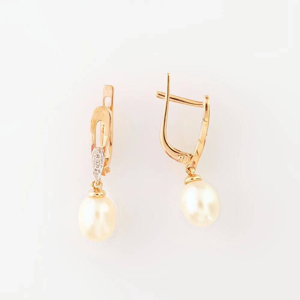 Серьги с культивированным жемчугом из красного золота 585 пробы