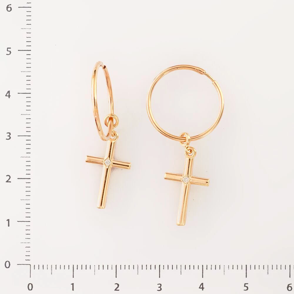 Серьги с бриллиантом из красного золота 585 пробы