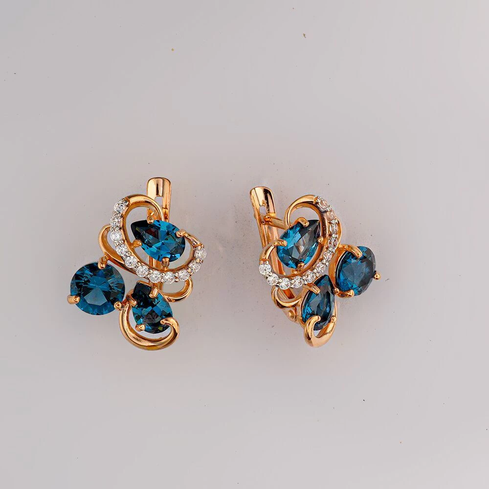 Серьги с ситаллом из красного золота 585 пробы